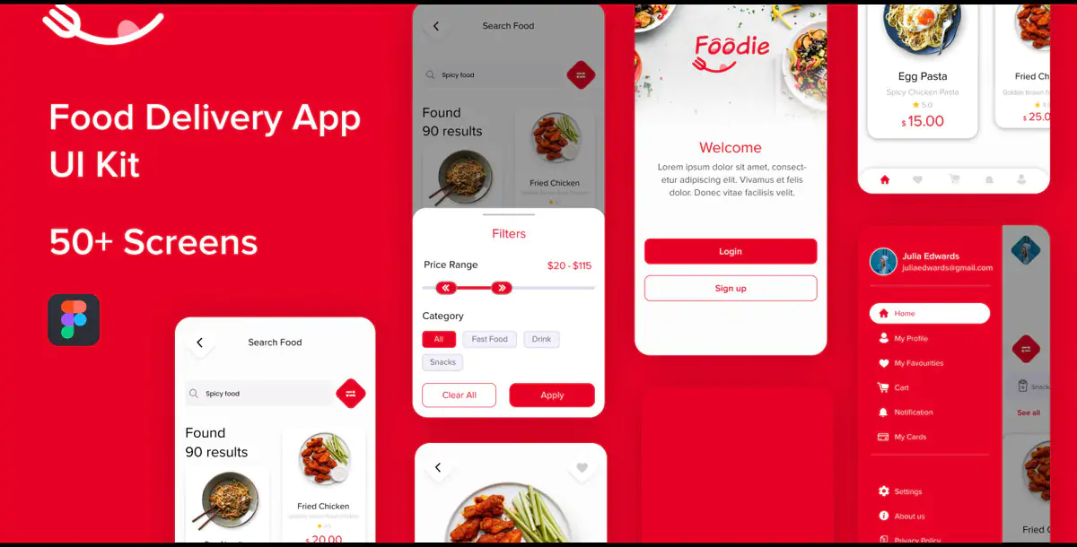 Foodie Food Delivery App Design Figma Template